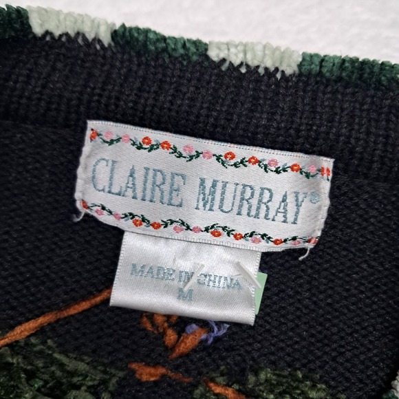 Vintage Claire Murray Sweater Cardigan Women's Medium Black Floral Embroidered - Picture 3 of 14